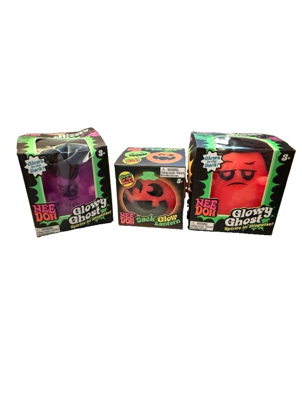 3 NEEDOH HALLOWEEN 2026 Glow-in-the-Dark Lot: 2 Glowy Ghost + Jack-Glow Lantern
